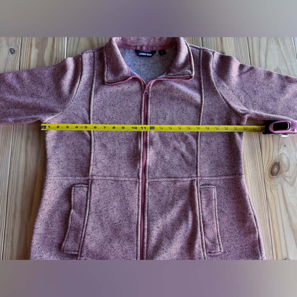 Lands' End Women's Pink Herringbone Full Zip Fleece Utility Jacket Size Large L - Picture 7 of 14